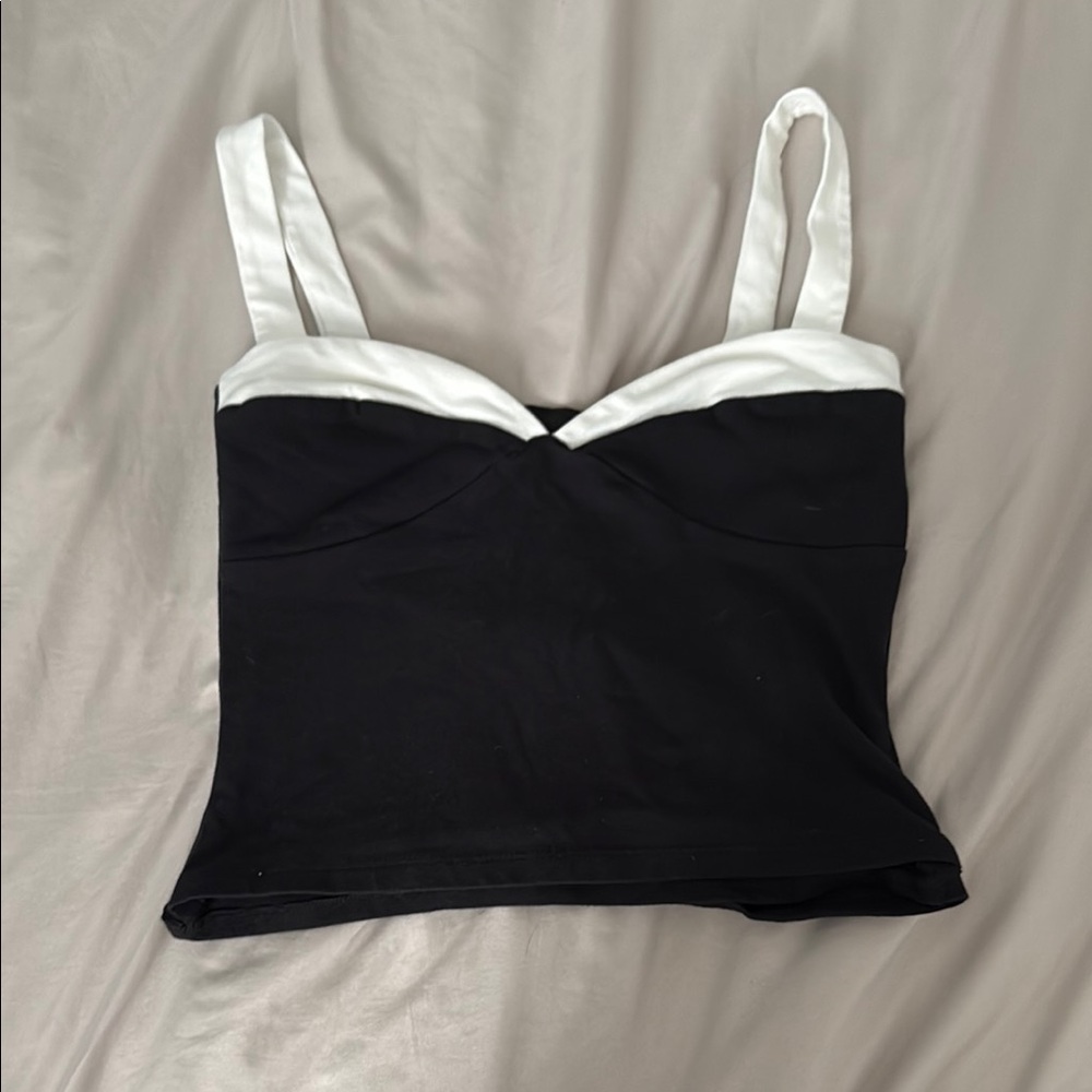 Reformation Black and White Twist Front Tank Top